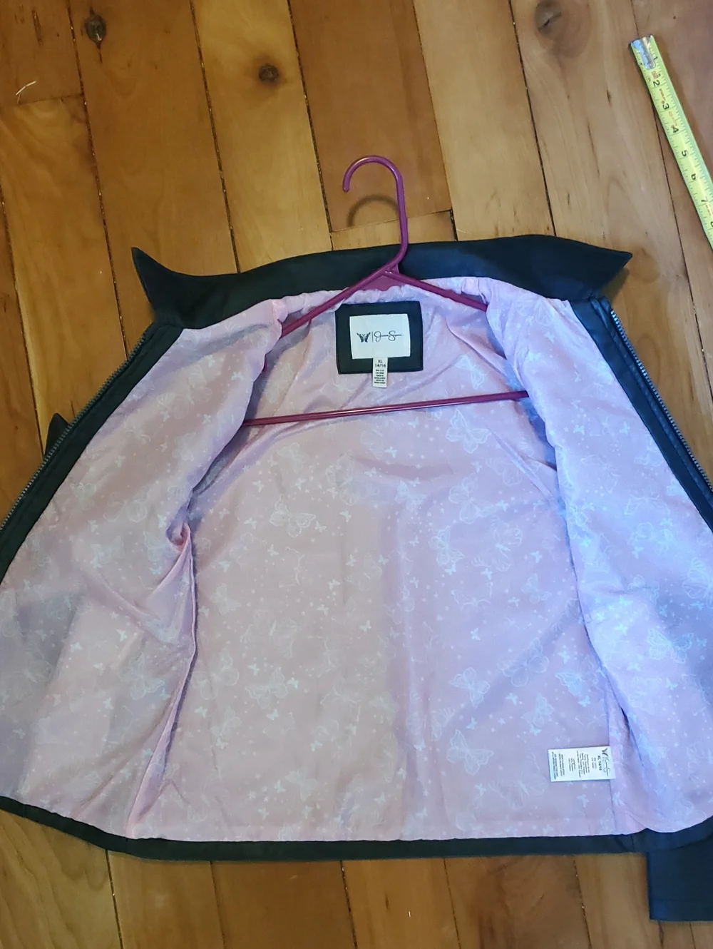 Cutest Jacket In The World. Jessica Simpson Faux Leather Pink Lining Butterflies - Picture 13 of 14